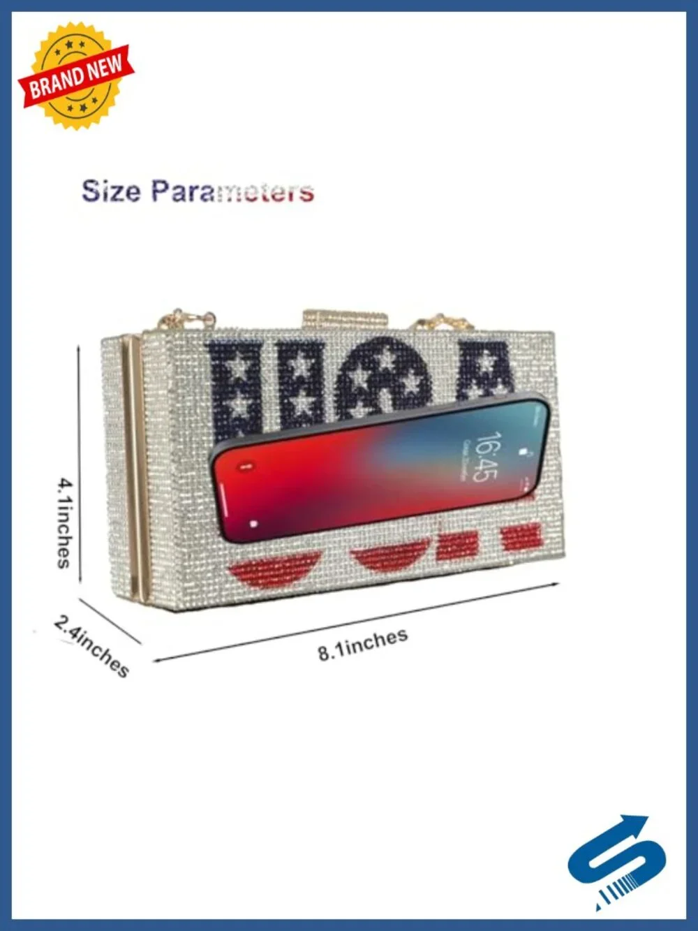 Rhinestone American Flag Crossbody Evening Clutch Purse